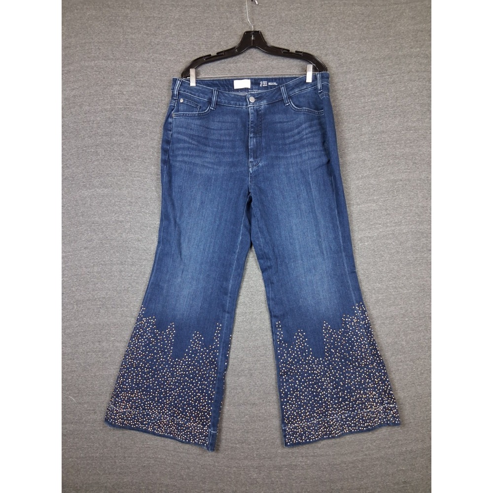 Pilcro Womens Jeans 14W Blue Denim Wide Leg Flare Sequin Embellished Rodeo Dance